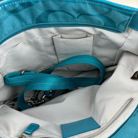 Coach Blue Teal Monogram Shoulder Tote Bag - Picture 10 of 16